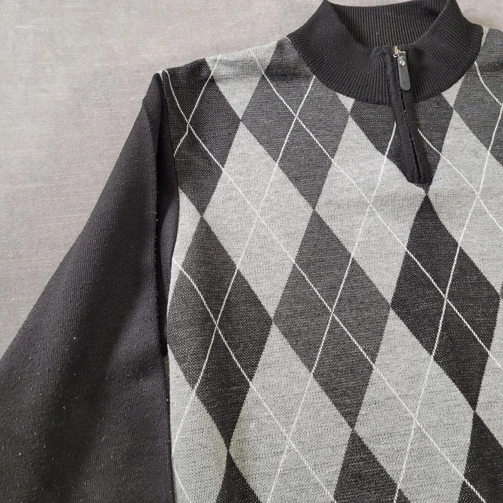 The North Pole Black Gray Grandpa Sweater 1/4 Zip Mens Size XL‎